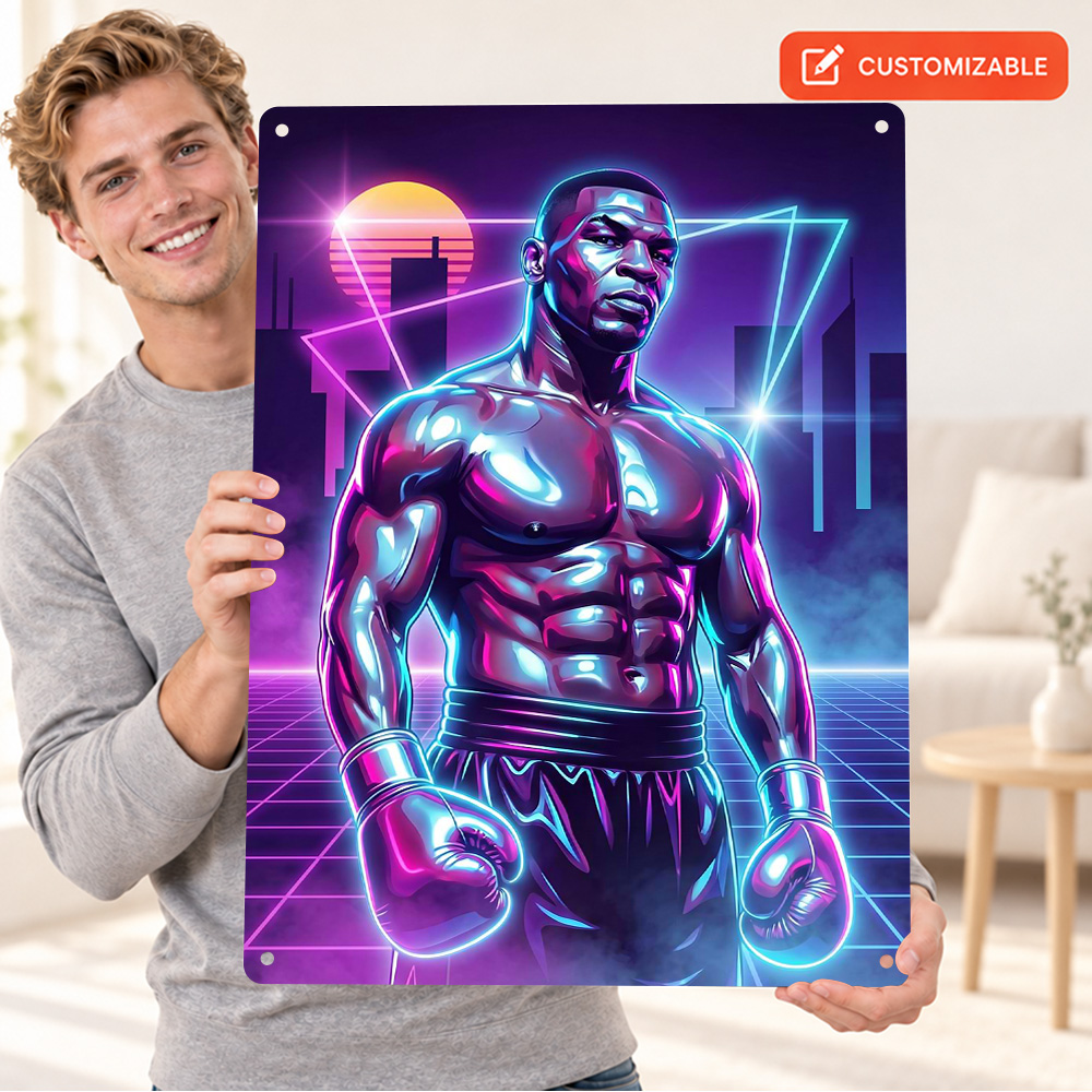 Home Gym Neon Sign - Poster Logam Bertekstur Bertema Tinju Mike